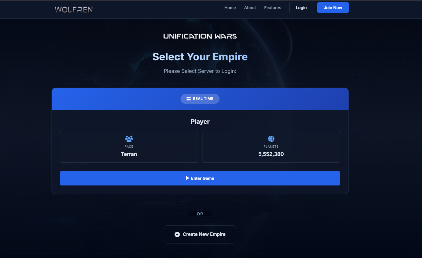 Unification Wars new server interface