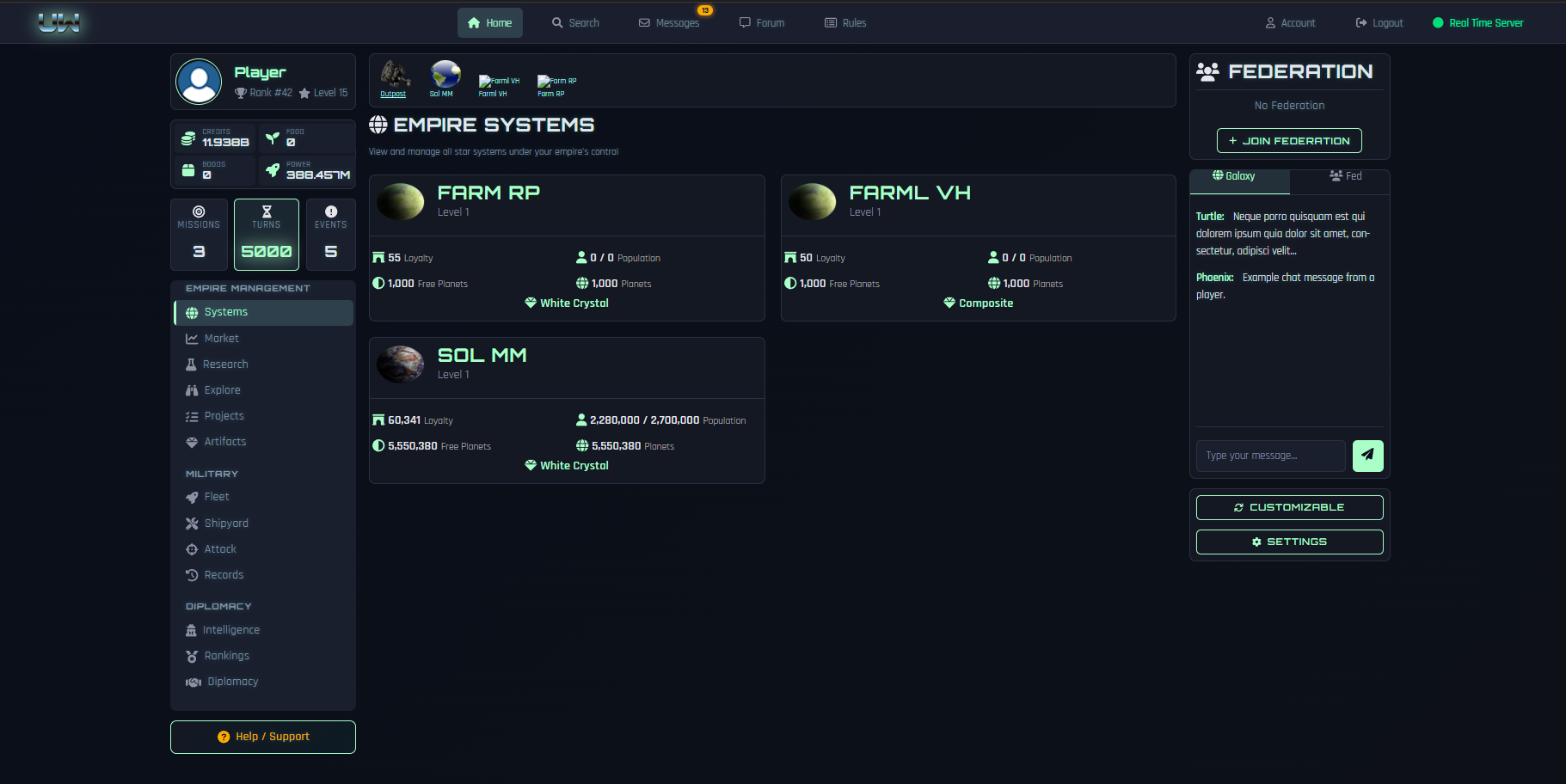Screenshot of Unification Wars new development server